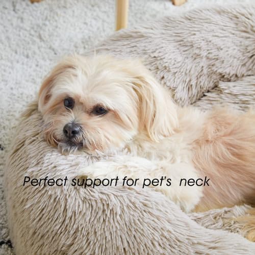 Calming Dog Bed & Cat Bed, Anti-Anxiety Donut Cuddler Warming Cozy Soft Round Bed, Fluffy Faux Fur Plush Cushion Bed for Small Medium Dogs and Cats (20"/24"/27"/30") - color: Brown, size: 24.0"L x 24.0"W x 7.0"Th
