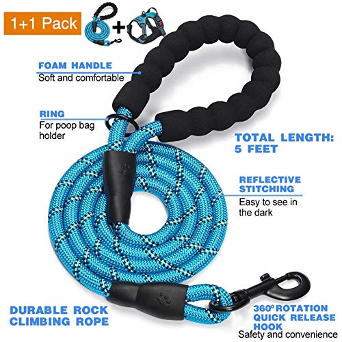tobeDRI No Pull Dog Harness Adjustable Reflective Oxford Easy Control Medium Large Dog Harness with A Free Heavy Duty 5ft Dog Leash - color: Blue Harness+Leash, size: Medium
