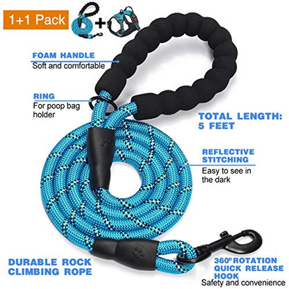 tobeDRI No Pull Dog Harness Adjustable Reflective Oxford Easy Control Medium Large Dog Harness with A Free Heavy Duty 5ft Dog Leash - color: Blue Harness+Leash, size: Medium