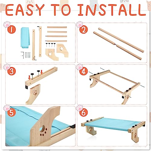 Pinkunn 2 Set Cat Window Sill Perch Adjustable Wood Small Cat Window Hammock Window Seat Cat Bed Windowsill Cat Shelf Indoor Kitty Cat Window Ledge Seat for Bedside Cabinet, Heavy Duty 33 Lbs (Blue)
