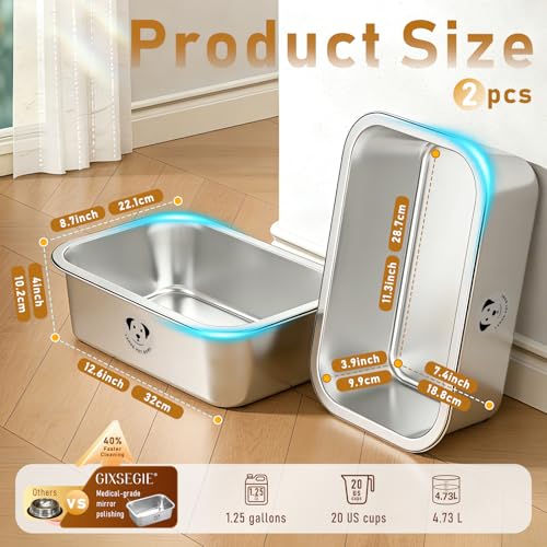 2 Pcs Stainless Steel Dog Bowls for Large Dogs, High Capacity Metal Dog Food Bowls, Food and Water Bowl for Large, X-Large, and Big Dogs 1.25 Gallons - color: 2Pack Stainless Steel-1.25 gallons