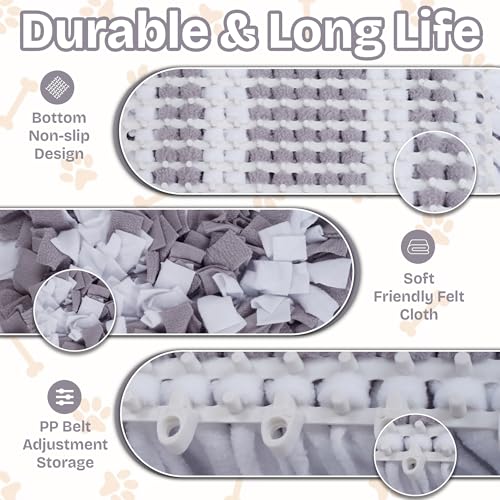 Snuffle Mat for Dogs | Travel-Friendly & Durable Dog Sniff Mat | Encourages Foraging, Slow Eating, Mental Stimulation & Stress Relief | Interactive Dog Enrichment Mat for Puppies & Adult Dogs (Grey) - color: Light Gray