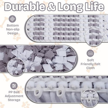 Snuffle Mat for Dogs | Travel-Friendly & Durable Dog Sniff Mat | Encourages Foraging, Slow Eating, Mental Stimulation & Stress Relief | Interactive Dog Enrichment Mat for Puppies & Adult Dogs (Grey) - color: Light Gray
