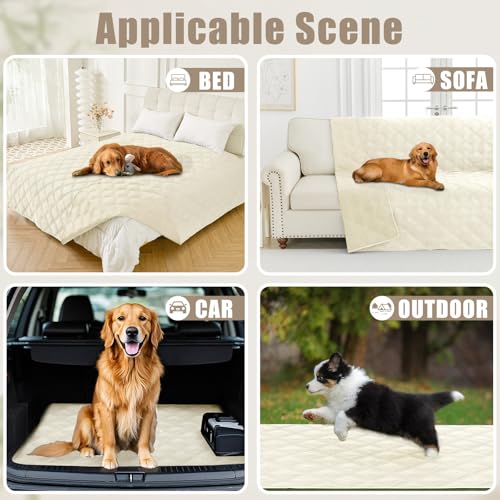 Smiry Waterproof Dog Bed Cover Blanket 68x82, Soft Reversible Pet Blanket, Washable Leakproof Cats Dogs Couch Cover for Sofa, Couch, Furniture, Beige/Beige - color: Beige/Beige, size: 68x82 Inch