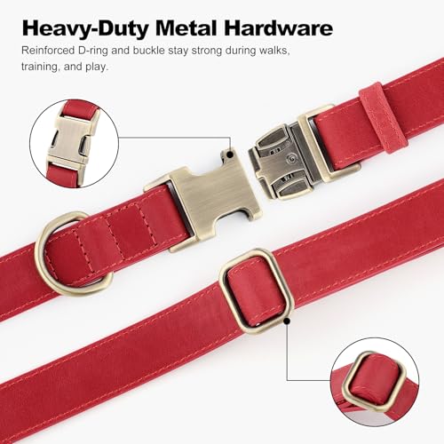 Plutus Pet Genuine Leather Dog Collar – Adjustable Pet Collar with Quick Release Metal Buckle, Soft Real Leather for Small Medium Large Dogs, Heavy Duty & Skin-Friendly (Red, XS) - color: Red, size: XS