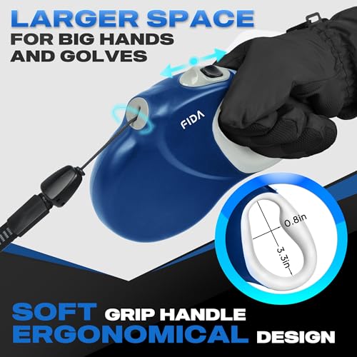 Fida 30ft Upgraded Retractable Dog Leash, Heavy Duty Pet Walking Leash for Medium/Large Breed up to 110 lbs, 360° Tangle-Free Long Retract Dog Lead, Soft Grip, One-Hand Brake, Blue - color: Blue, size: Large（30ft）
