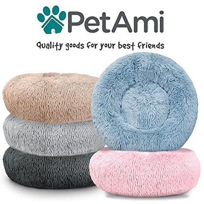 PetAmi Calming Dog Bed for Small & Medium Dogs and Cats, 30 Round Donut Dog Bed, Washable Fluffy Faux Fur Puppy & Cat Bed, Anti-Anxiety Plush Cuddler Pet Bed with Anti-Slip Bottom - Pink - color: Pink, size: Medium - 30"