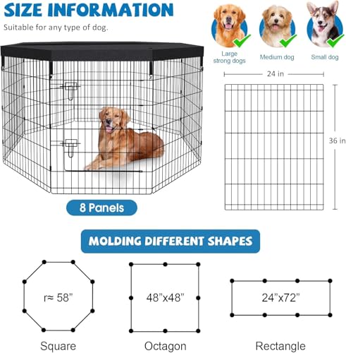 Pet Playpen Dog Pen Foldable Dog Exercise Fence 8 Panels 36 Inch Kennels Pet Playpen Options Ideal for Pet Medium Animals Outdoor Indoor (Playpen with Top Cover) - style: 24'' x 36'' with Top cover