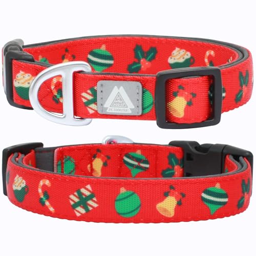 Christmas Dog Collar, Cute Holiday Red Collars for Girl & Boy, Reflective,Soft Padded Neoprene,Fully Adjustable,Durable & Lightweight Medium Dog Collar, (Christmas, M) - color: Christmas, size: Medium (Neck 12''–20'')