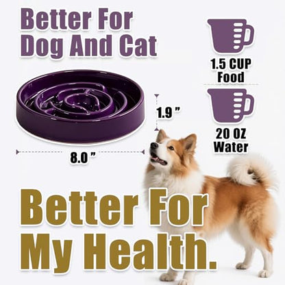 Ceramic Slow Feeder Dog Bowls with Anti-Slip, Slow Feeder & Non-Slip Design, Boredom and Anxiety Reducer, Suitable for All Breed Dogs and Cat (Ceramic-Purple) - color: Ceramic-Purple
