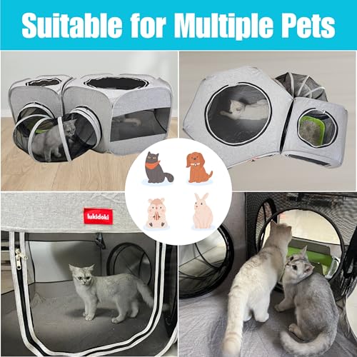 Portable Dog Playpen 2-Room with Tunnel, 3-in-1 Large Cat Crate Play Enclosure with Separate Areas, Foldable Pet Playpen for Puppy Kitten and Small Animals Indoor Outdoor - size: Large