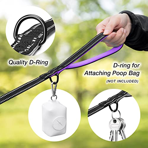 PHOEPET 5 Feet Heavy Duty Dog Leash - Reflective - Soft Padded Handle Traffic Grip for Extra Control (L,Purple) - color: Purple