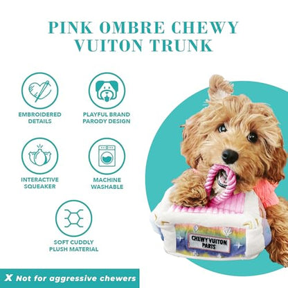 Haute Diggity Dog Chewy Vuiton Trunk Puzzle with 3 Plush Squeaky Dog Toys, Soft Durable Designer-Inspired Stuffed Puppy Chew Toys for Small & Medium Dogs, Machine-Washable (Pink Ombre) One Size - color: Pink Ombre Trunk, size: One Size