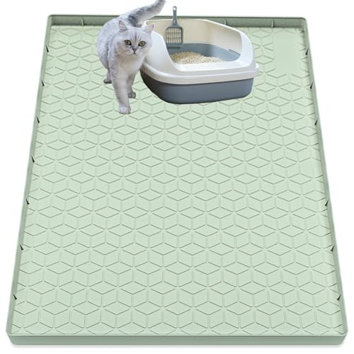 Cat Litter Mat, Silicone Large Cat Mat for Litter Box - 40x28 in, Waterproof & Non-Slip, Durable & Easy Clean, Green - color: Green, size: 40"L x 28"W
