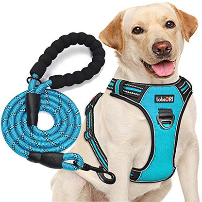 tobeDRI No Pull Dog Harness Adjustable Reflective Oxford Easy Control Medium Large Dog Harness with A Free Heavy Duty 5ft Dog Leash - color: Blue Harness+Leash, size: Medium