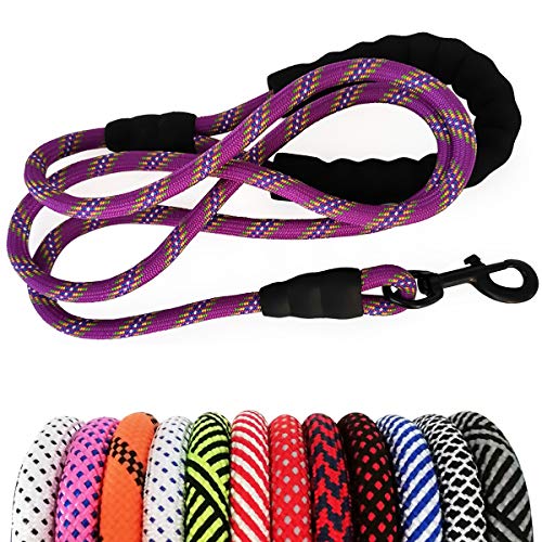 Heavy Duty Rope Dog Leash, 3/4/5/6/7/8/10/12/15 FT Nylon Pet Leash, Soft Padded Handle Thick Lead Leashes for Large Medium Dogs (Purple, 1/2" * 8') - color: purple, size: 1/2" * 8'