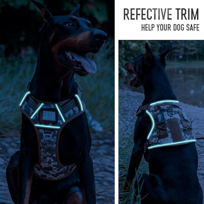 Tactical Dog Harness for Medium & Large Dogs, Camo Pink Adjustable No-Pull Control with Handle, Heavy Duty Reflective Vest - Size XL - color: CAMO PINK, size: XL