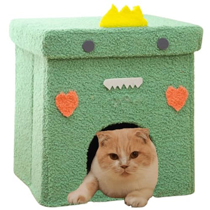 Cat Houses for Indoor Cats,Cat Cave Beds Pet Hideaway,2 Story Cube Condos Cat Sleeping Space,Collapsible Covered Burrowing Cozy Kitten Nest,Sturdy Structure Cat Play Tower (Green) - color: Green