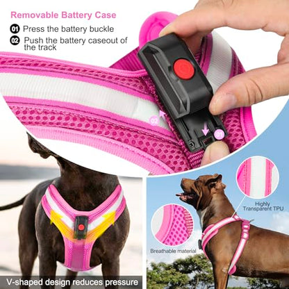 Light Up Dog Harness, LED Dog Harness Rechargeable, Glow in the Dark, LED Dog Vest Reflective, Light Up Harness for Dogs, Dog Lights for Night Walking, Pink, XL - color: Pink