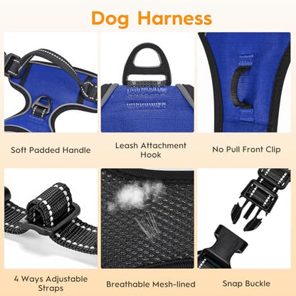 No Pull Dog Harness, No Chock Reflective Adjustable Soft Padded Pet Vest with Easy Control Handle, Easy Wearing with Stylish, Reinforced Knot, 2 Buckles - color: Dazzling Blue, size: X-Small