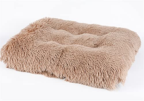 Long Plush Calming Pet Bed Cuddler Pet Bed for Dogs and Cats Fluffy Faux Fur Dog Bed with Anti Slip Bottom Machine Washable Pet Sleep Bed Crate Mat Camel M - color: Camel, size: M(25"x19"x4")