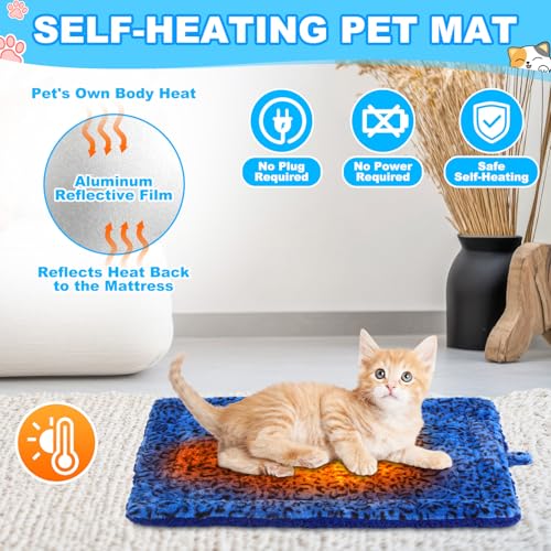 Riakrum 4 Pack Self Warming Cat Bed Mats Leopard Print Cat Dog Thermal Blanket Double Sided Self Heating Pet Pad with Storage Bags for Pet Winter Outdoor Indoor Supplies, Non Electric(M) - size: M