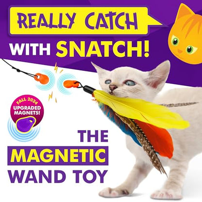 Cat Amazing Snatch - Magnetic Cat Wand Toy! Telescoping, Durable Feather Toy for Cats - Fishing Pole & Teaser Wand String Stick - Cats Can Really Catch! - style: Snatch Wand