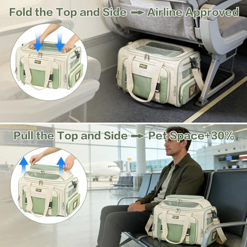 Cozy Cruiser Pet Carrier with Wheels,TSA Airline Approved, Expandable Space, Soft-Sided & Collapsible Design,Rolling Travel Bag with Telescopic Handle for Small Dogs and Cats - color: Green
