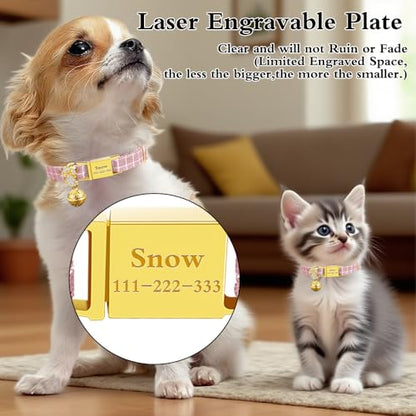 Personalized Breakaway Cat Collars - Magnetic Buckle, Bell - Safety Quick Release, Customized for Girls & Boys Cats- (Checkered-Pink) - color: Checkered-Pink
