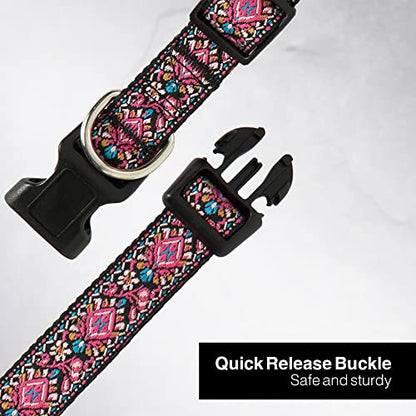 Dog Collar for Small Medium & Large Dogs - Heavy Duty Cotton Collar, Long Lasting, Adjustable, Strong and Durable and Quick Release Buckle, Quality Pink – Get It Now! - color: Pink, size: Medium