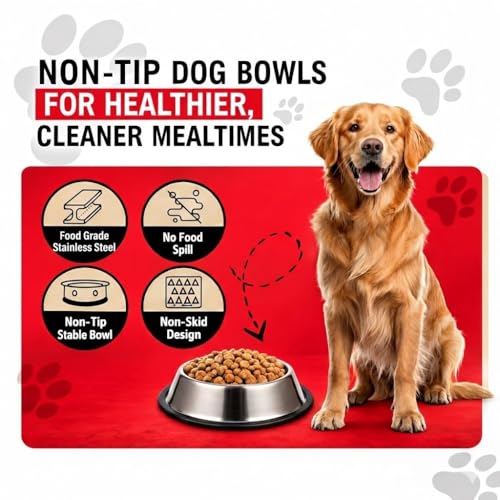 Loving Pets Stainless Steel Non-Tip Dog Bowl – Heavy Duty No Spill Dog Bowl with Removable Rubber Base – Durable, Non-Skid Stainless Steel Dog Food Bowl & Dog Water - size: 32 Ounce