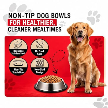 Loving Pets Stainless Steel Non-Tip Dog Bowl – Heavy Duty No Spill Dog Bowl with Removable Rubber Base – Durable, Non-Skid Stainless Steel Dog Food Bowl & Dog Water - size: 32 Ounce
