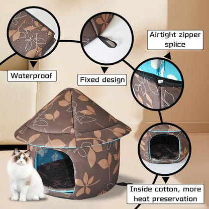 Stray Cats Shelter - Weatherproof Foldable Cat House, Insulated, Waterproof, Thicken Cats Tent Beds, Indoor/Outdoor Cat Dog Houses for Kitten Puppy (Brown)