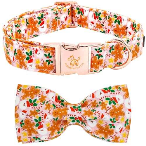 Elegant little tail Christmas Dog Collar, Pink Gingerbread Man Pet Collars Bow Red Metal Buckle Collar Puppy Girl Boy Holiday Cotton Soft Bowtie Adjustable Dog Collar for X-Small Dogs - color: Pink Gingerbead Man, size: X-Small (Pack of 1)
