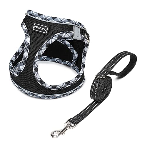 Mercano Soft Mesh Dog Harness and Leash Set, Step-in Reflective Breathable Lightweight Vest Harnesses with Safety Buckle for Small Dogs, Cats (Black White, L) - color: Black White, size: L (Chest: 17.5"-19.5")