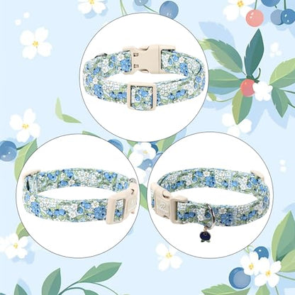 Blueberry Pattern Dog Collar, Cute Light Blue Spring Summer Puppy Collar - Soft Adjustable Designer Dog Collars for Small Medium Large Dogs XS - color: Blueberry, size: XS