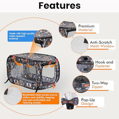 Beatrice Home Fashions Portable, Collapsible, Pop Up Kennel Travel Cat and Dog Crate, 24" L x 16.6" W x 16" H, Face of Love - color: Face of Love, size: 24.0"L x 16.6"W x 16.0"H