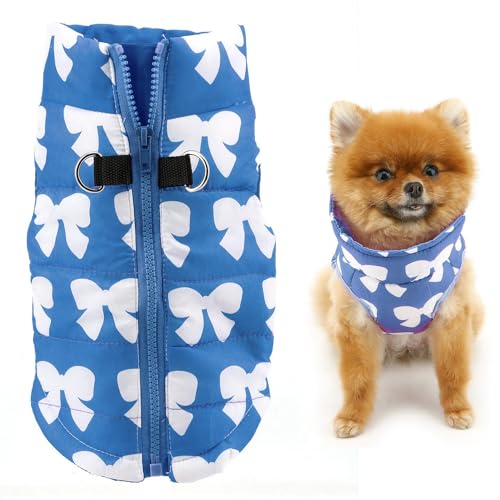 SMALLLEE_LUCKY_STORE Pet Water Resistant Winter Jacket Vest with D-Ring for Small Dog Cat Zip-up Padded Puppy Coat Chihuahua Yorkie Kitten Warm Clothes, Dark Blue, M - color: dark blue, size: M(chest 16.5" back 12.6")