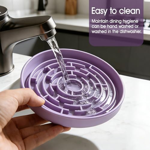 Silicone Slow Feeder Bowl, with Non-Slip Suction Cups, Anti-Choking, Puppy Puzzle Bowl, Slows Down Eating Speed, Relieves Anxiety, Suitable for S&M Sized Dogs and Cats(Purple) - color: Purple