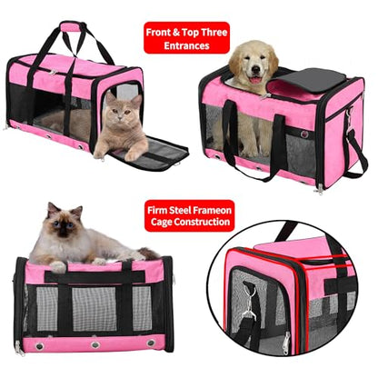 Soft Sided Cat/Dog Carrier,Collapsible Pets Travel Carriers for Pet/Puppy with Shoulder Strap & Removable Mat,Mesh Top Load Small Dogs/Cats Carry Bag Up to 17 Lbs TSA Airline Approved（Pink,M） - size: M Pink