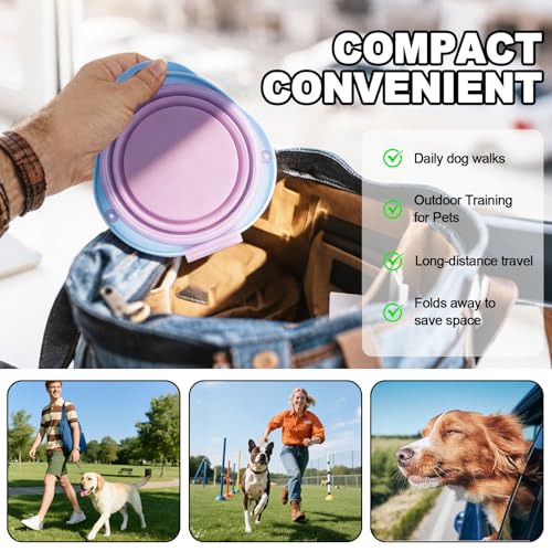 Purple Collapsible Dog Bowls with Carabiner 2-in-1 Foldable Slow Food Bowl(130g)&Water Bowl(320ml) for Dogs and Cats Travel - color: Purple