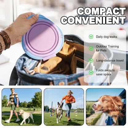 Purple Collapsible Dog Bowls with Carabiner 2-in-1 Foldable Slow Food Bowl(130g)&Water Bowl(320ml) for Dogs and Cats Travel - color: Purple