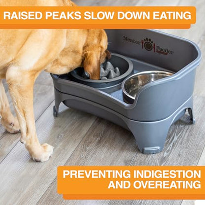 The Niner Slow Feed Bowl - Raised Peaks Slow Down Pets Eating - Fits Elevated Feeders Including Neater Feeder Large Sizes - Gentle on Teeth and Gums - Holds up to 2 Cups (Gunmetal Grey) - color: Gunmetal Grey