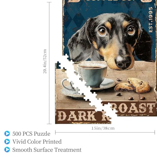 500 Pieces Jigsaw Puzzles for Adults, Black Dog Coffee Co. Dark Roast Dachshund Art Puzzle, Stress Relief Concentration Training Brain Teaser Puzzle 20.4x15 Inch - color: Wooden Puzzle4, size: 500 Piece pcs
