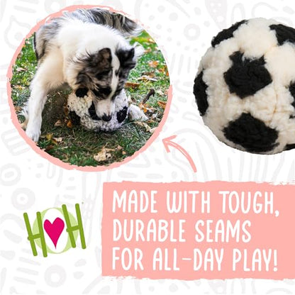 HuggleHounds HuggleFleece Plush Soccer Ball Dog Toy - Dog Fuzzy Ball Toy, Durable Round Soft Fleece, Stuffed Puppy Plush for Small and Large Breeds - 8", Large - size: Large, style: Soccer Ball