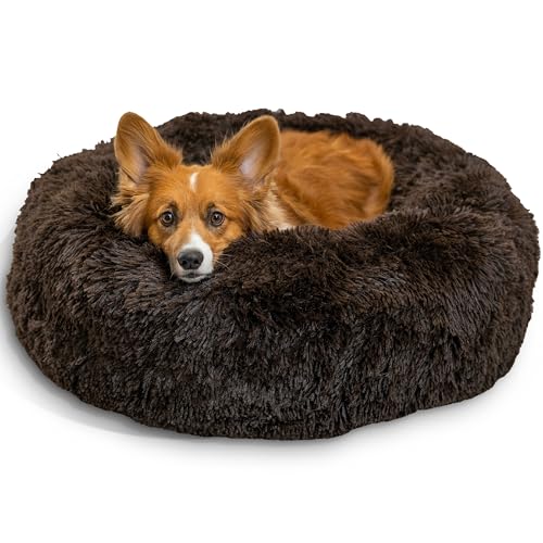 Best Friends by Sheri The Original Calming Donut Dog Bed for Medium Dogs up to 45 lbs, Shag Faux Fur, Dark Brown, 30" x 30" - color: Dark Chocolate Shag, size: Medium