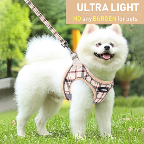 Small Dog Harness Collar and Leash Set, Step in No Chock No Pull Soft Mesh Adjustable Dog Vest Harnesses Plaid Reflective for Dogs Puppy Cats Kitten Rabbit (Beige Red, XXXS) - color: Beige Red, size: XXXS