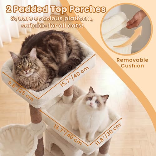 Heybly Cat Tree, 56-Inch Multi-Level Easy Climb Tower for Large Cats, Cat Furniture with 2 Perches, Cozy Hammock, Spacious Condo & Cat Basket, Durable Sisal Scratching Posts, Beige HCT028MJ - color: Beige