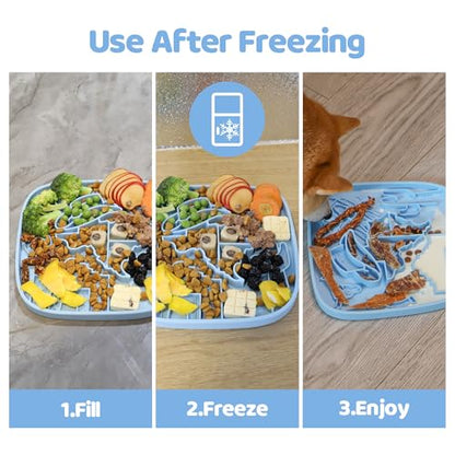 Puzzle Feeder Snuffle Mat and Lick Mat for Dogs,Texas Textured Slow Feeder, 0.75 Inch Thin Silicone Mat Holds 3 Cups, Dishwasher and Microwave Safe, Blue - color: Blue
