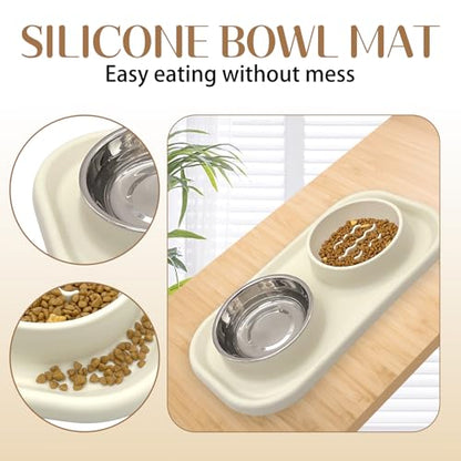 Slow Feeder Dog Cat Bowls, Stainless Steel with Silicone Mat Dog Food and Water Bowls Set, Pet Feeding Dish to Slow Down Eating for Cats and Small Dogs Puppy, Grey - color: Grey